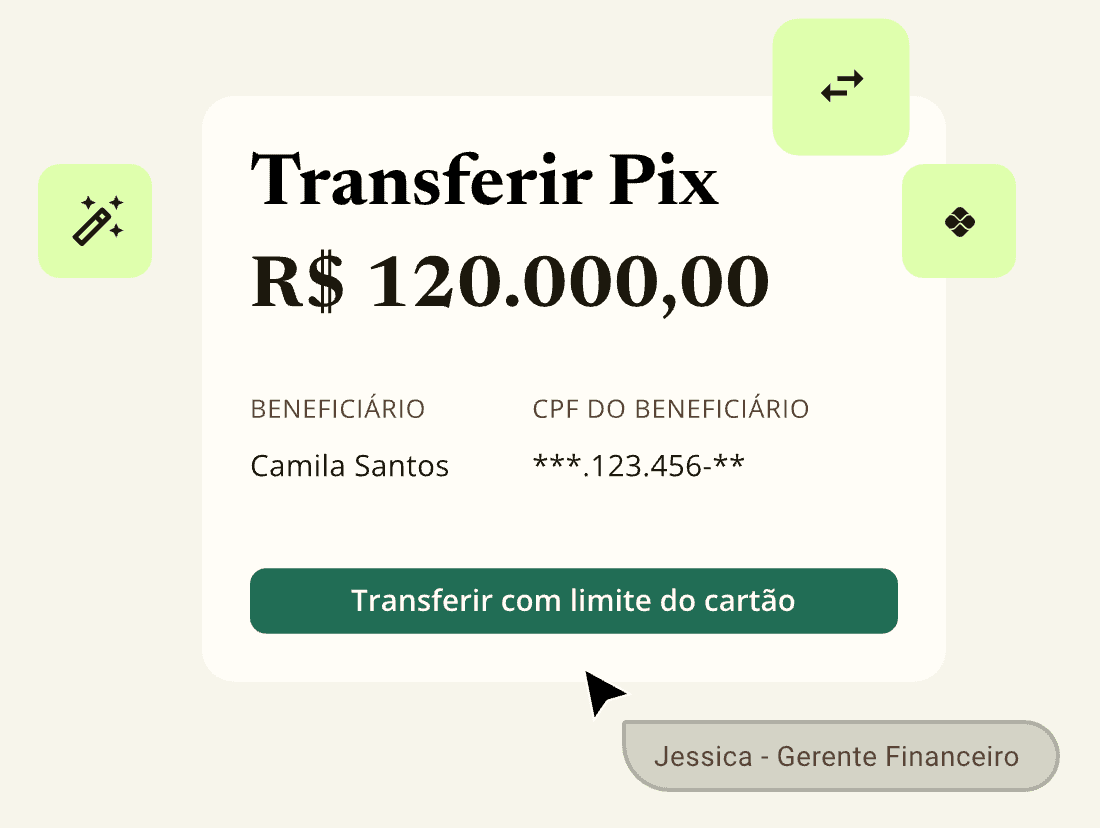 Interface de transferência Pix com limite do cartão